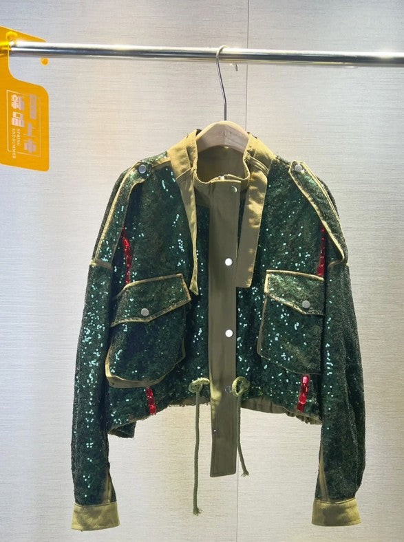 Glitter Sequined Bomber Coat | same ANTHEM® - green / only size
