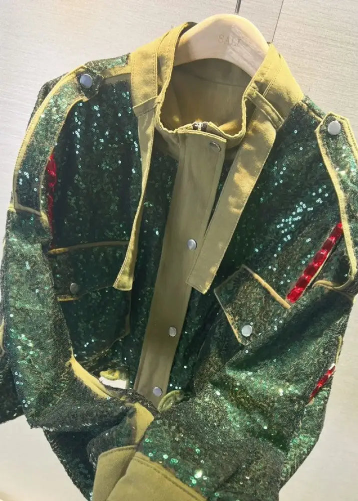 Glitter Sequined Bomber Coat | same ANTHEM® - green / only size