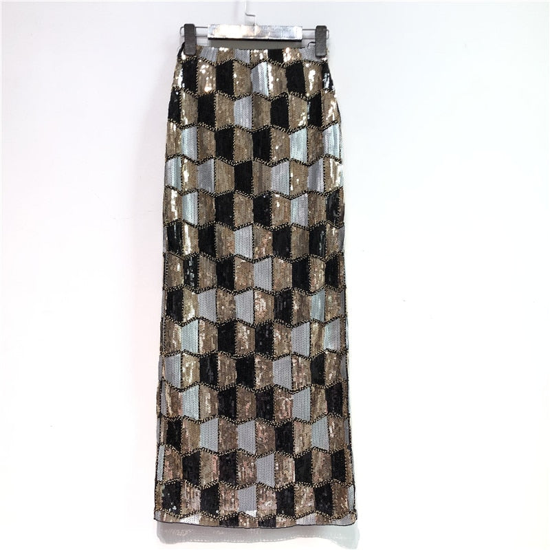 Gold Sequin Boho Pencil Skirt – Soulmate Style | same ANTHEM - arrow design / One Size