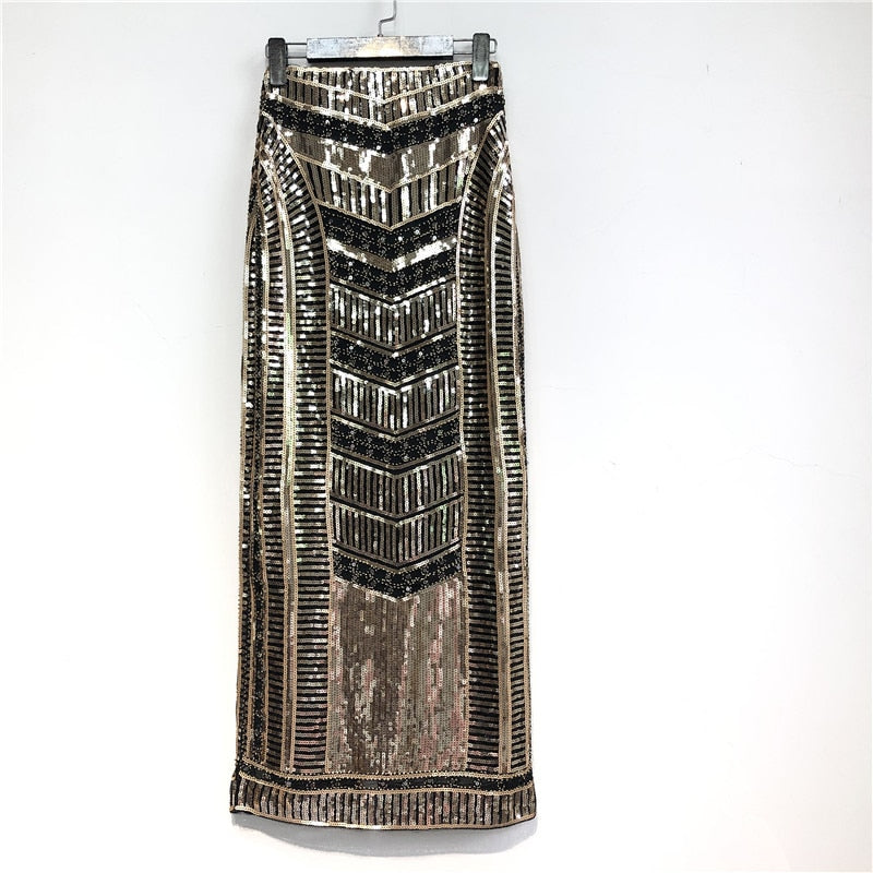 Gold Sequin Boho Pencil Skirt – Soulmate Style | same ANTHEM - arrow design / One Size