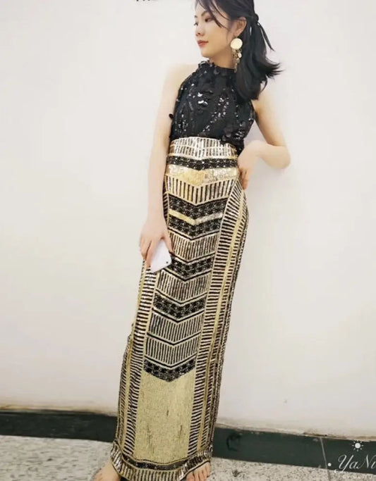 Gold Sequin Boho Pencil Skirt – Soulmate Style | same ANTHEM - arrow design / One Size