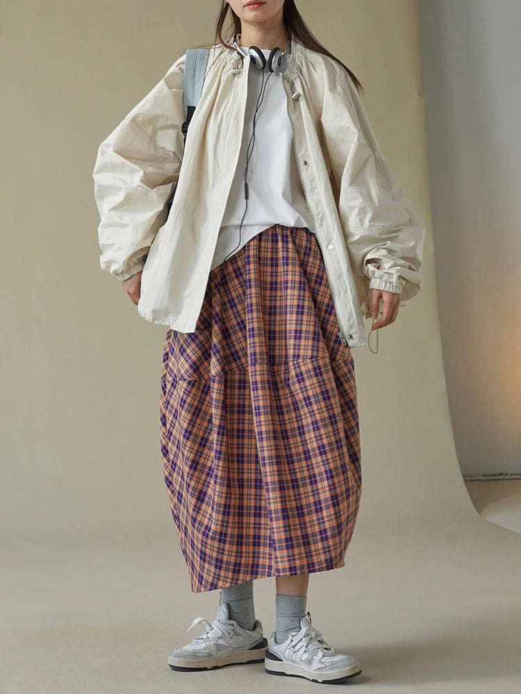 Gray Plaid Flower Bud Skirt – same ANTHEM | Vintage Soulmate Wear for Friends & Lovers Fashion Tide New Spring Autumn