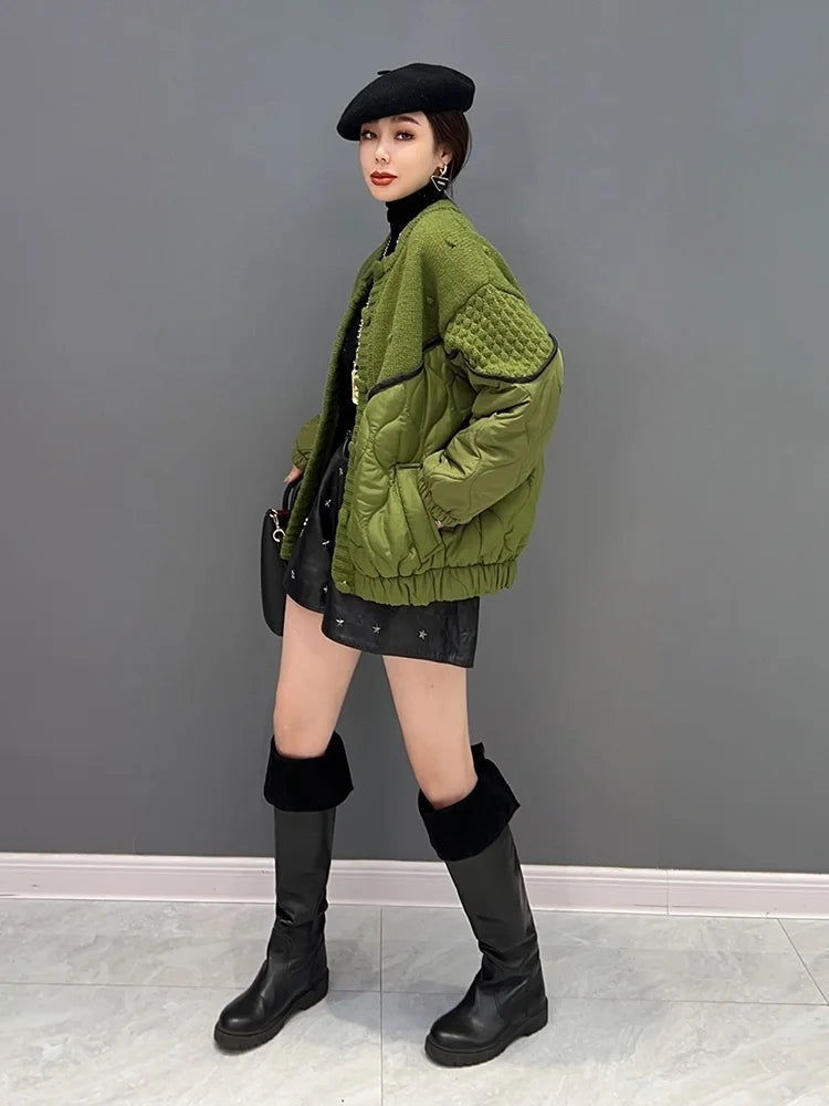 Green Knit Splice Short Parka | same ANTHEM® - Green / One Size