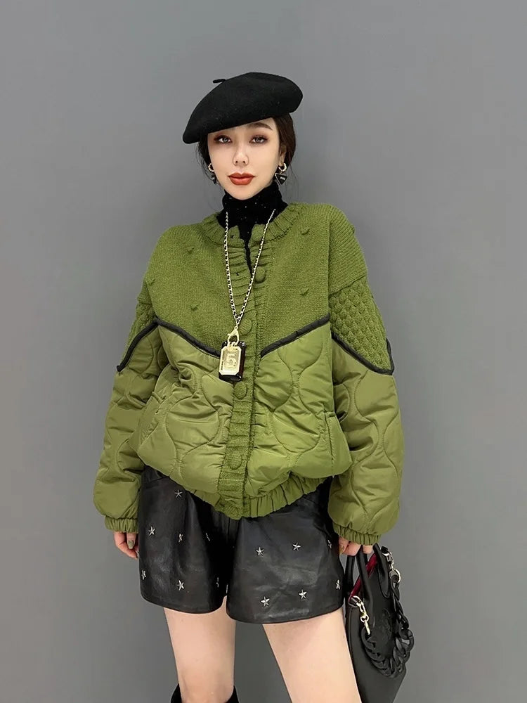 Green Knit Splice Short Parka | same ANTHEM® - Green / One Size
