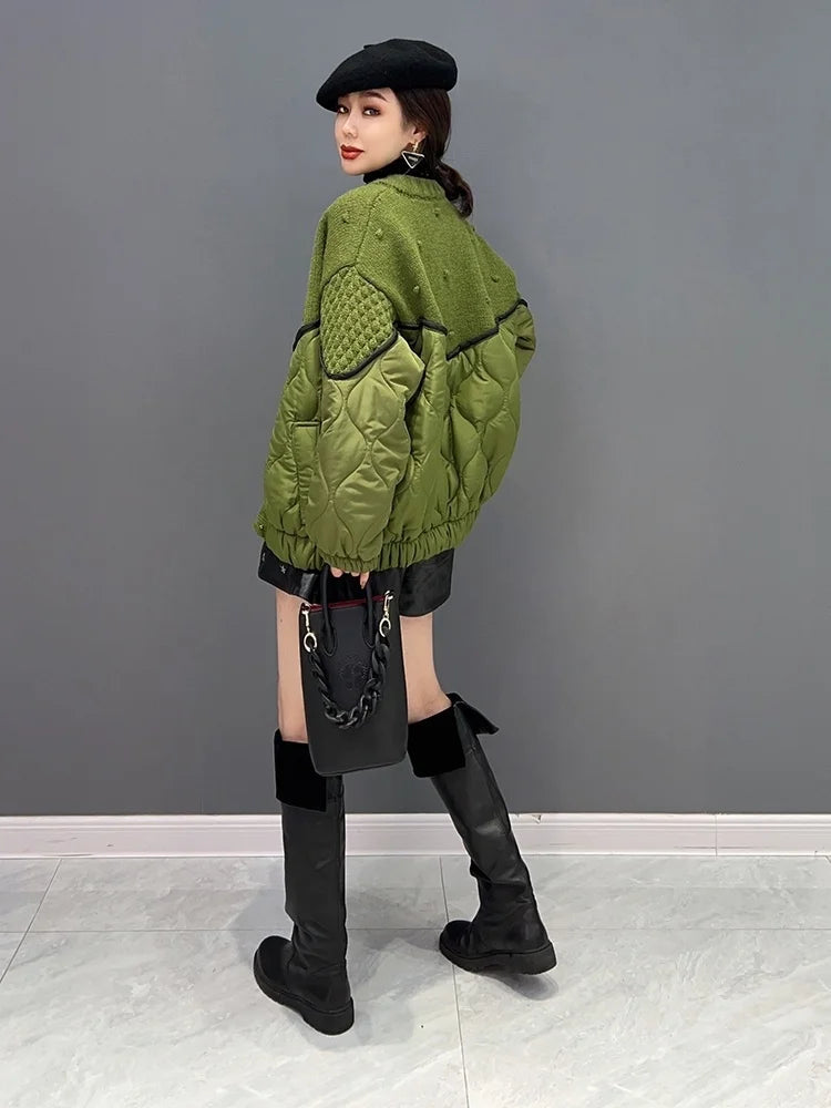 Green Knit Splice Short Parka | same ANTHEM® - Green / One Size