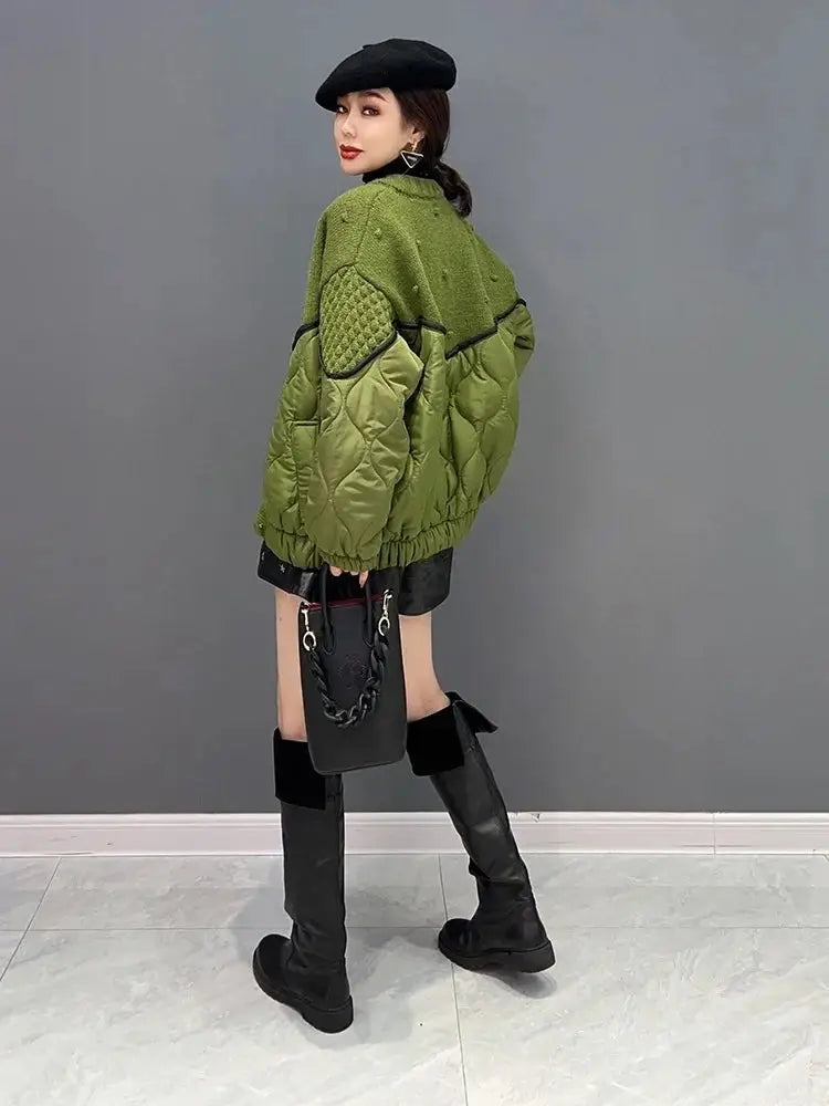 Green Knit Splice Short Parka | same ANTHEM® - Green / One Size