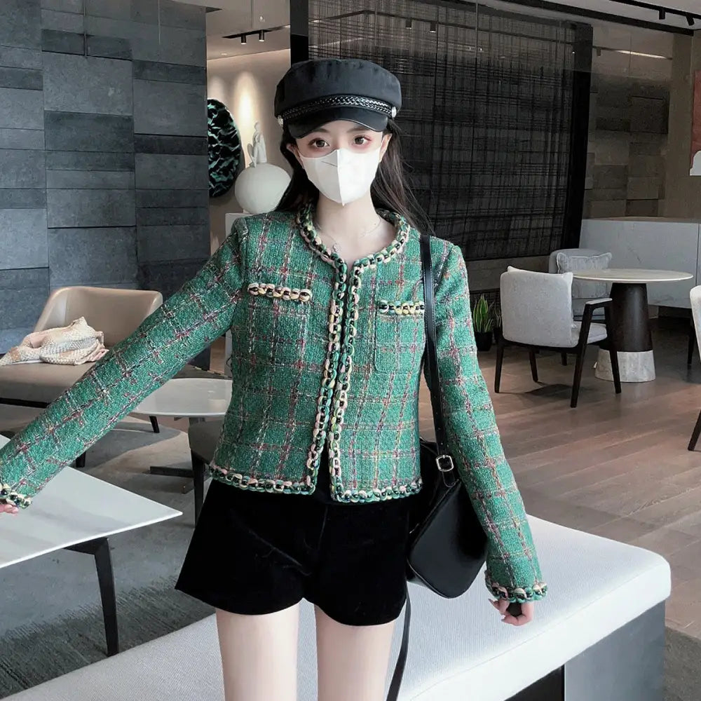 Green Plaid Tweed Jacket – same ANTHEM | Soulmate Streetwear Wool Coat for Women