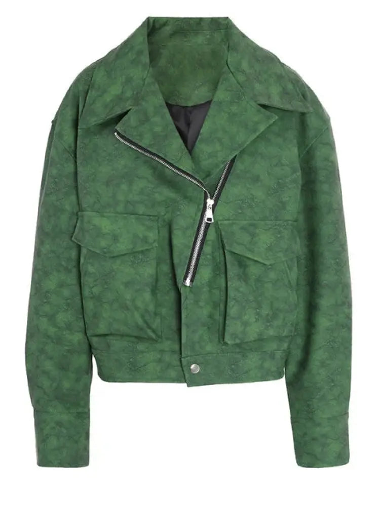 Green Vintage PU Leather Jacket – same ANTHEM | Soulmate Streetwear - green / M