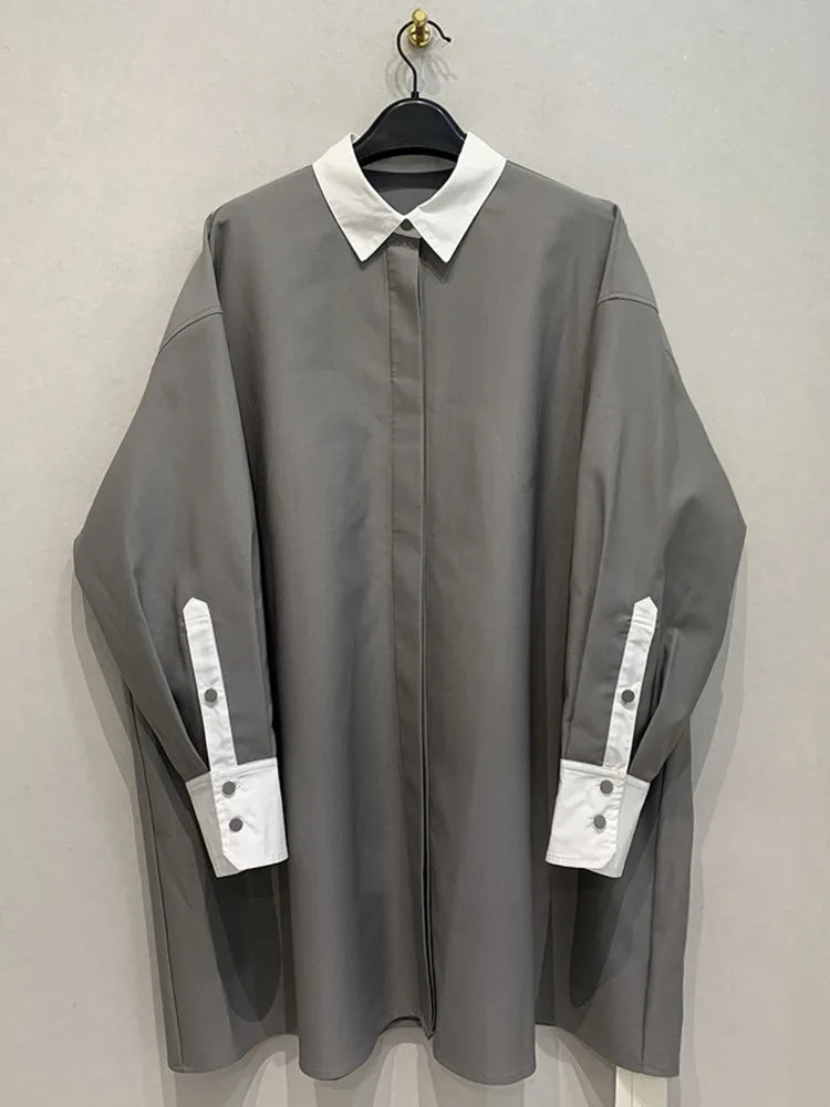 Grey Contrast Irregular Blouse – Japanese Flair Streetwear | same ANTHEM