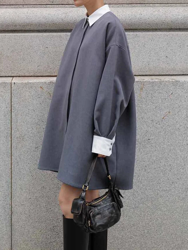 Grey Contrast Irregular Blouse – Japanese Flair Streetwear | same ANTHEM