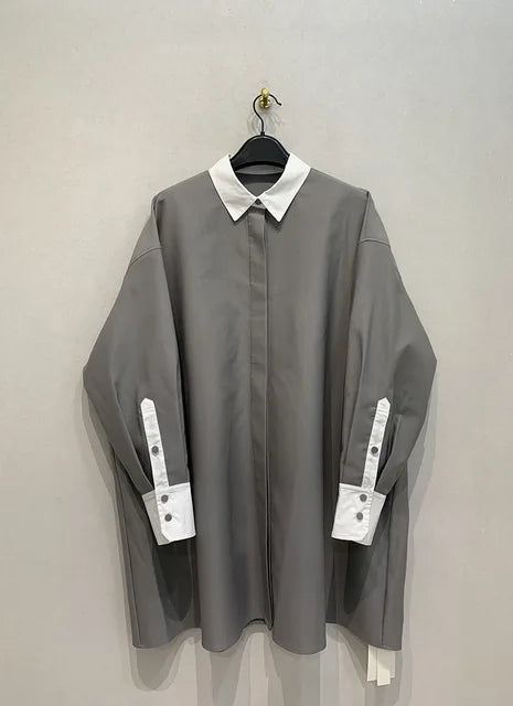 Grey Contrast Irregular Blouse – Japanese Flair Streetwear | same ANTHEM - Gray / S