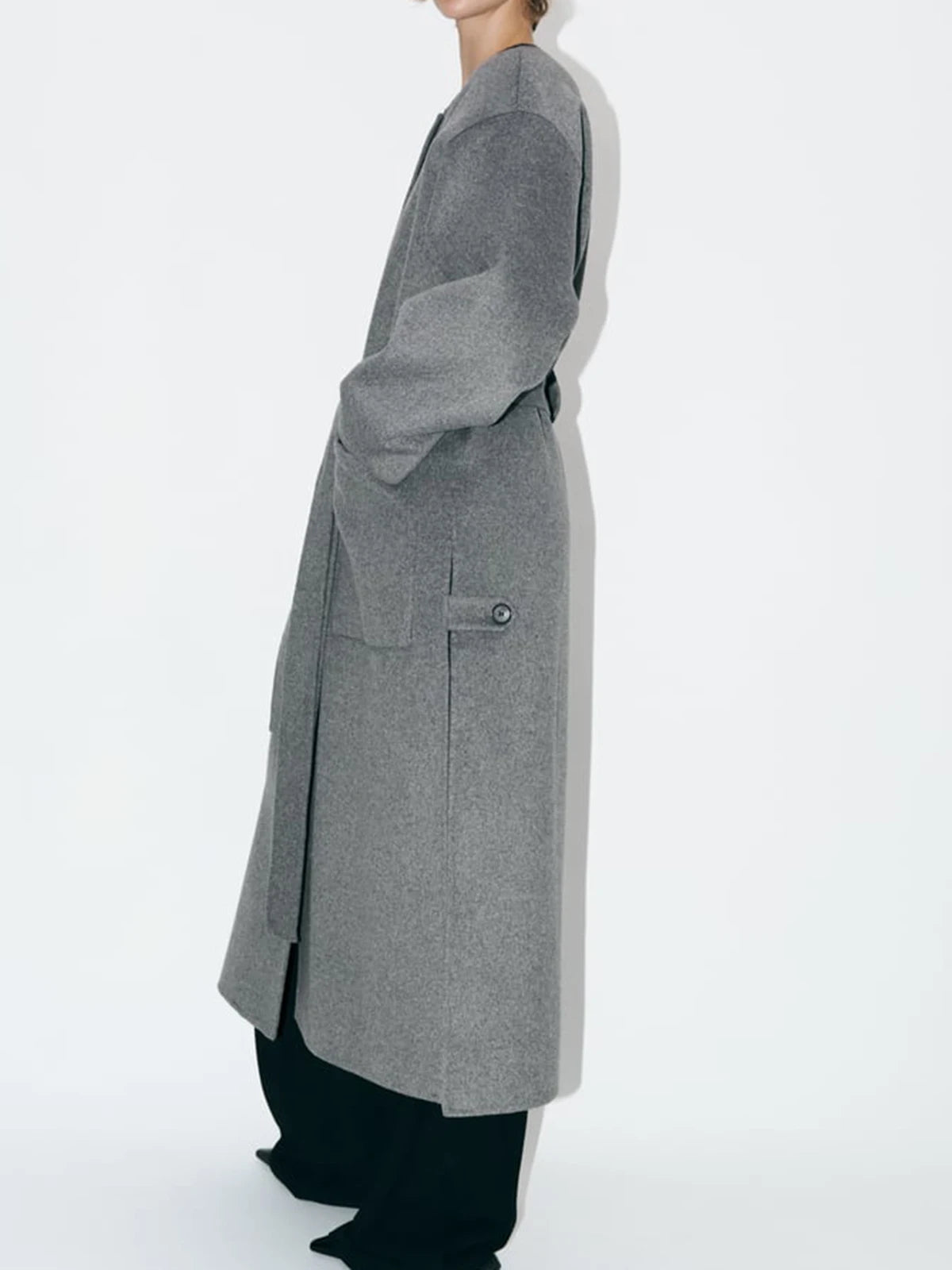 Grey Wool Blend Belted Coat | same ANTHEM®