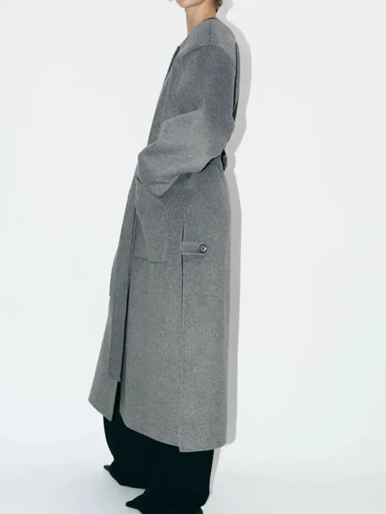 Grey Wool Blend Belted Coat | same ANTHEM®