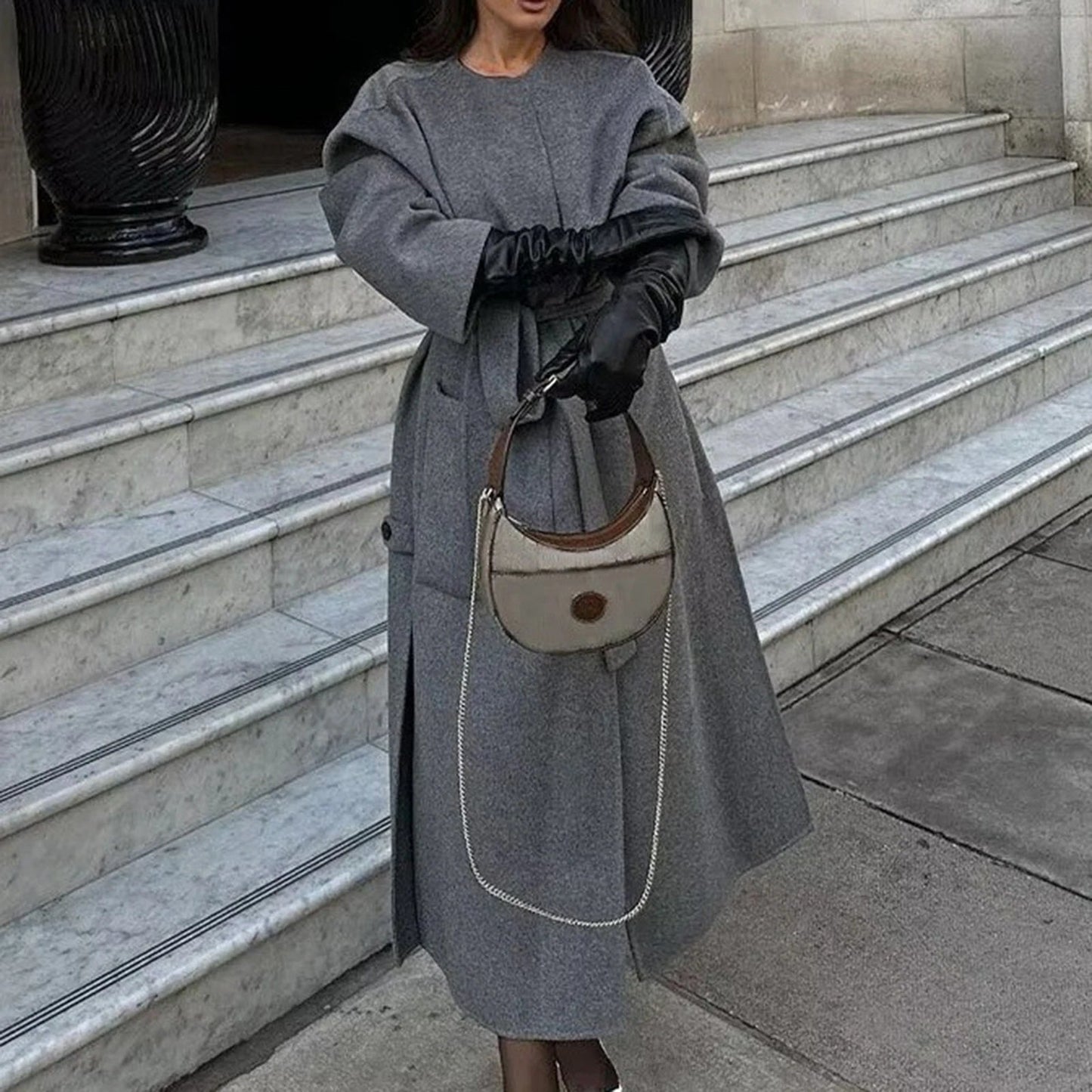 Grey Wool Blend Belted Coat | same ANTHEM®