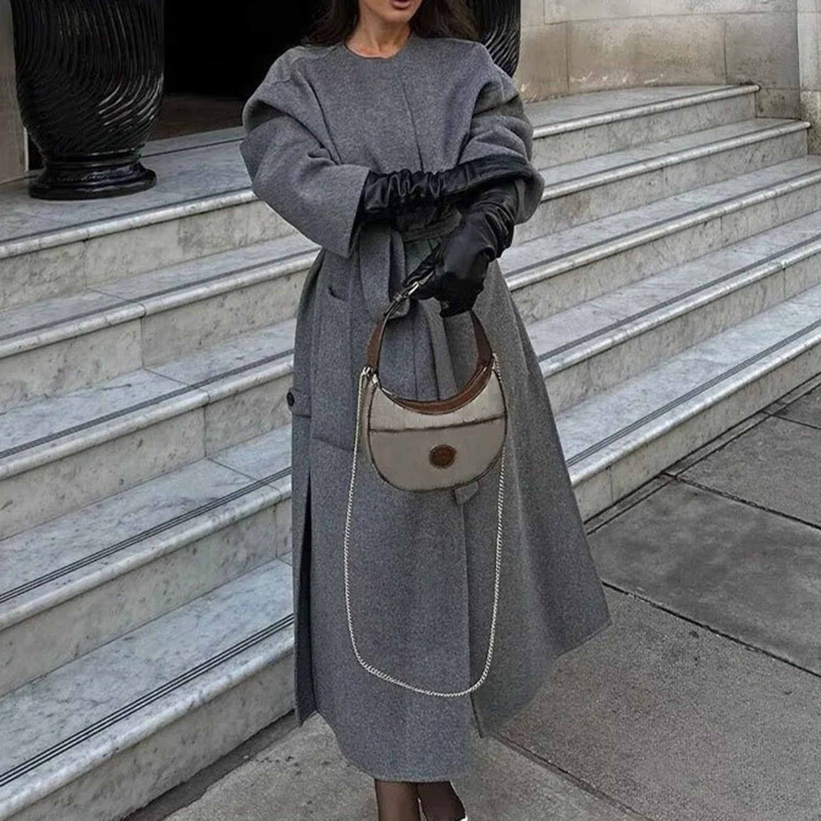Grey Wool Blend Belted Coat | same ANTHEM®