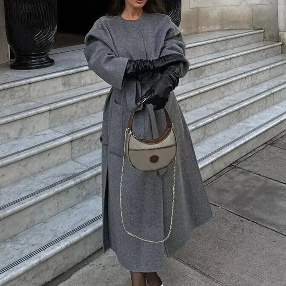 Grey Wool Blend Belted Coat | same ANTHEM®