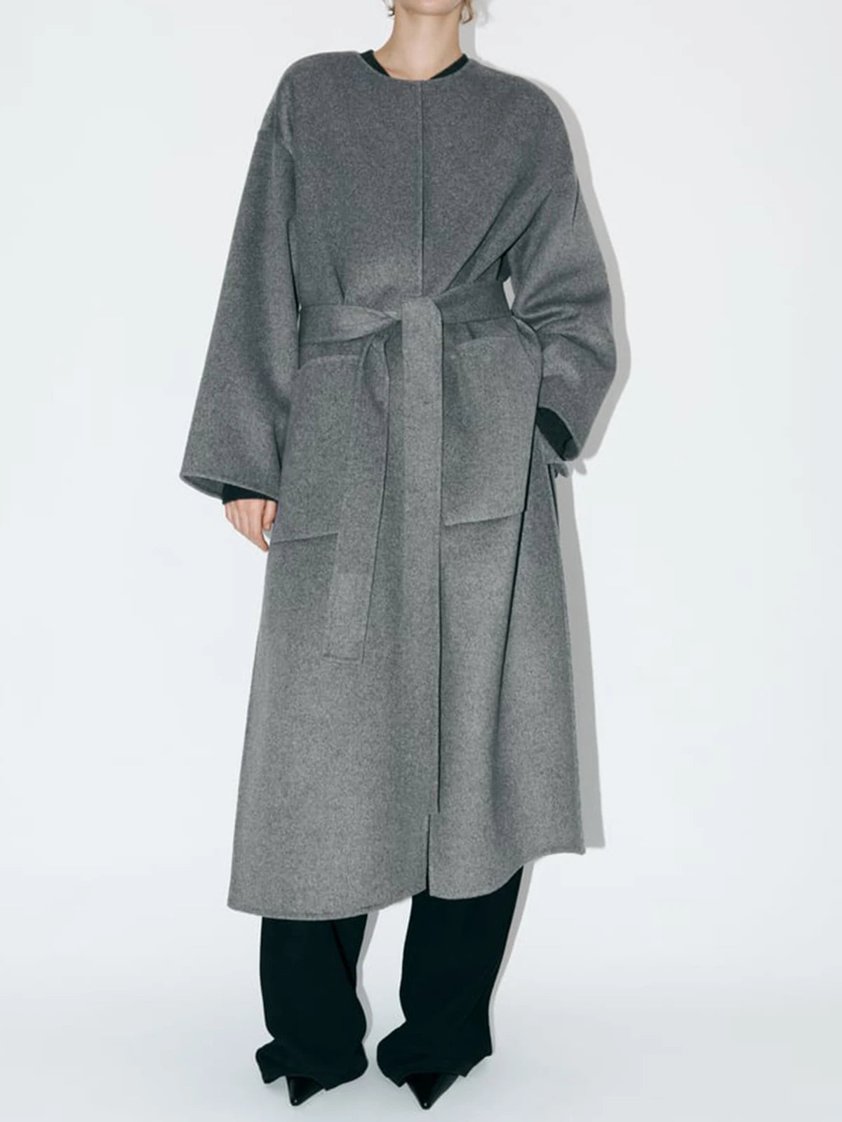Grey Wool Blend Belted Coat | same ANTHEM®