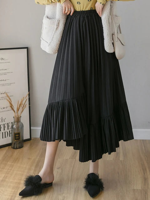 Half Length Irregular Pleated Cake Skirt – French Romantic Chic | same ANTHEM - Black / One Size