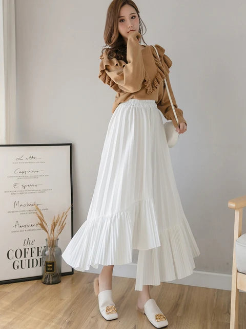 Half Length Irregular Pleated Cake Skirt – French Romantic Chic | same ANTHEM - White / One Size