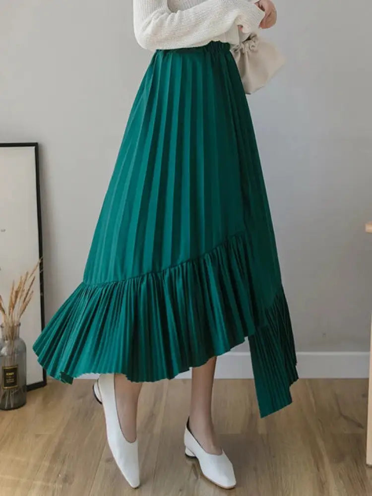 Half Length Irregular Pleated Cake Skirt – French Romantic Chic | same ANTHEM - Green / One Size