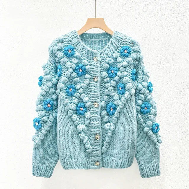 Handmade Flower Knit Cardigan – same ANTHEM | Dreamy Soulmate Streetwear - Blue / S