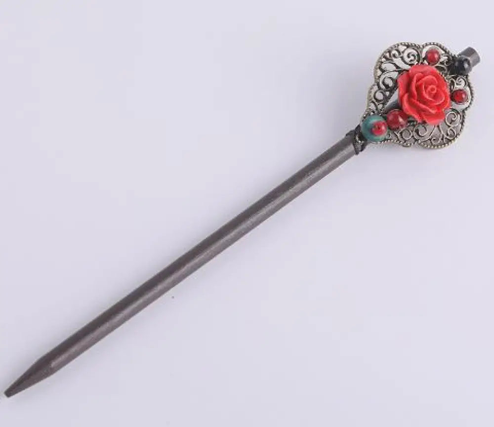 Handmade Vintage Wood Hair Stick for Women | same ANTHEM. - red rose