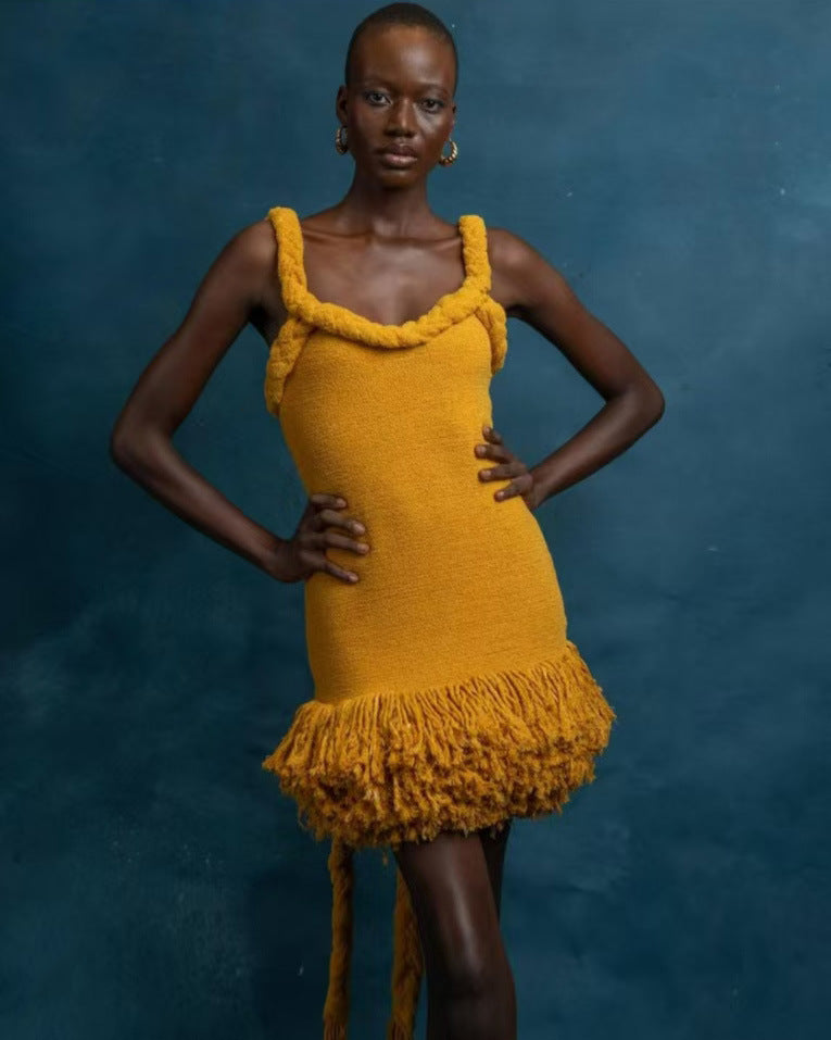 Handwoven Tassel Short Dress – Soulmate Streetwear | same ANTHEM. - yellow / S