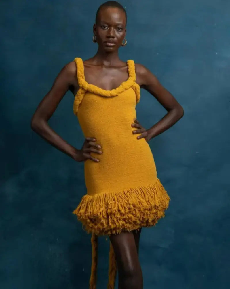 Handwoven Tassel Short Dress – Soulmate Streetwear | same ANTHEM. - yellow / S