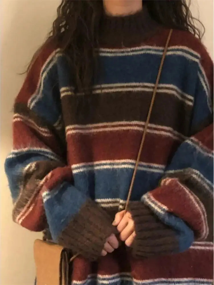 Harajuku Striped Pullover Women | Japanese Grunge Sweater | same ANTHEM.