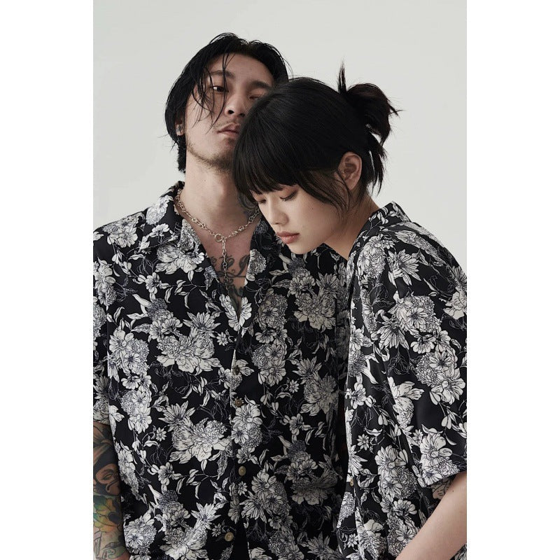 Hawaiian Camellia Shirt – Cool Black & White Summer Style | same ANTHEM - Black white / L - Shirt