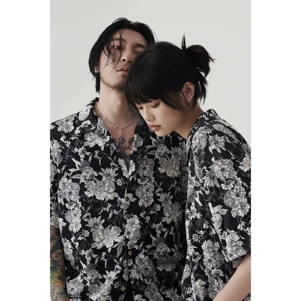 Hawaiian Camellia Shirt – Cool Black & White Summer Style | same ANTHEM - Black white / L - Shirt