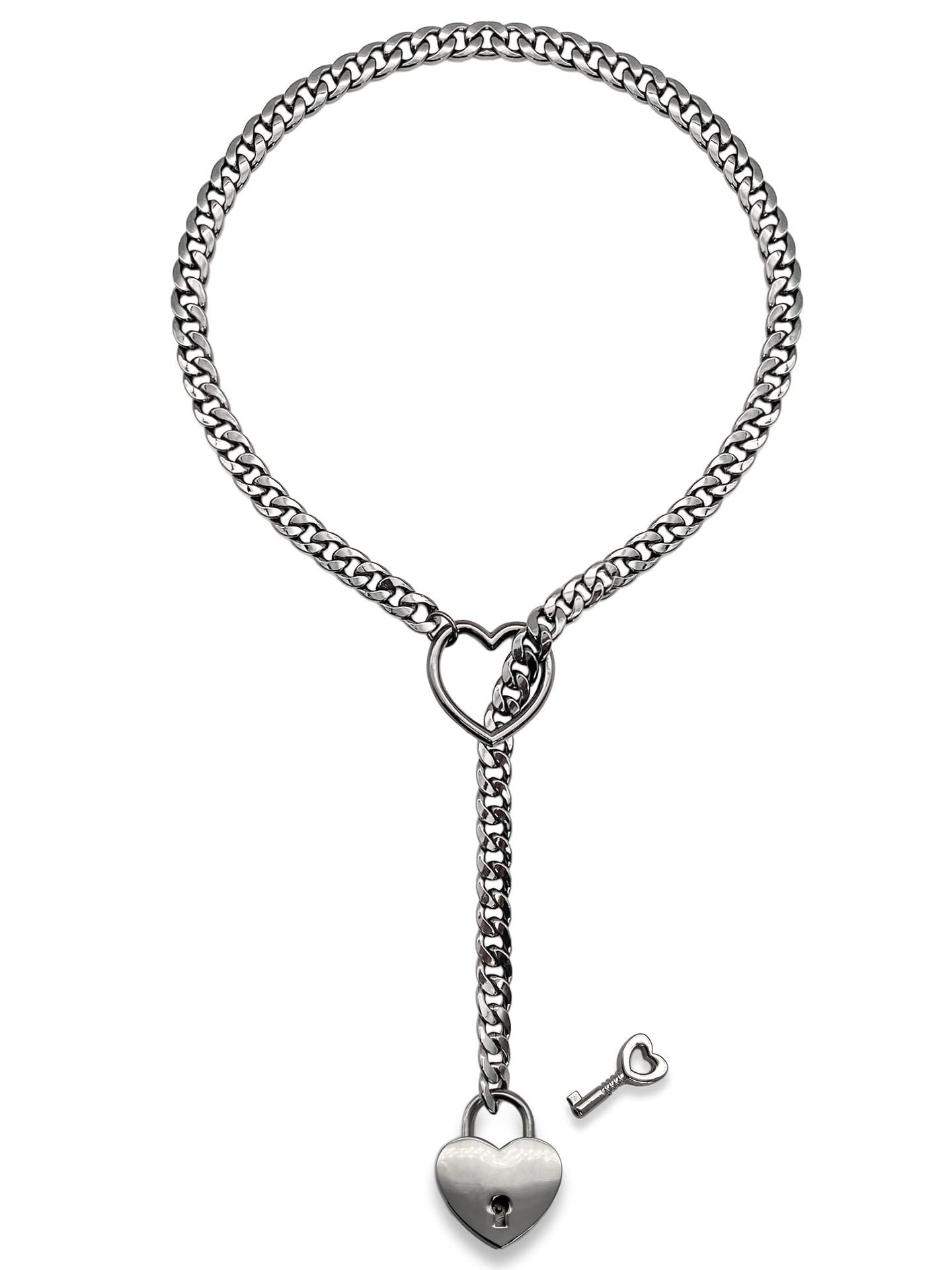 Heart Lock & Key Cuban Chain Necklace | Soulmate Jewellery for Lovers & Friends | same ANTHEM - Silver