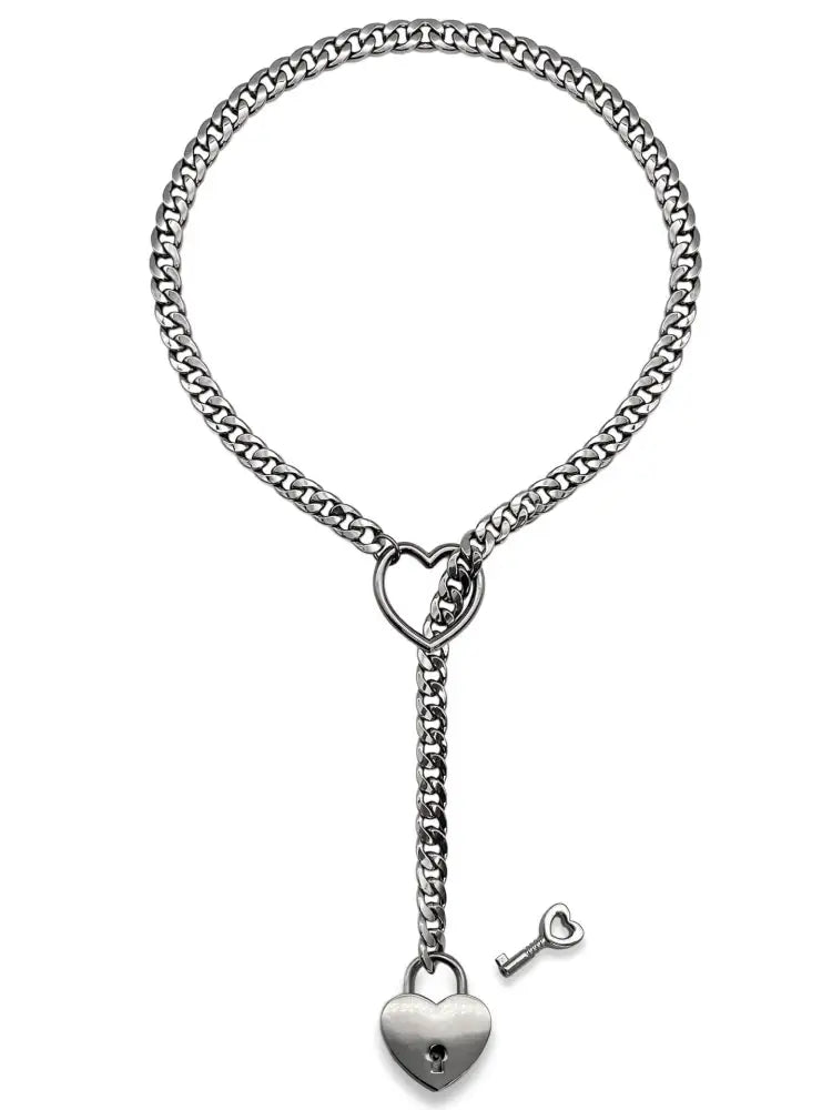Heart Lock & Key Cuban Chain Necklace | Soulmate Jewellery for Lovers & Friends | same ANTHEM - Silver