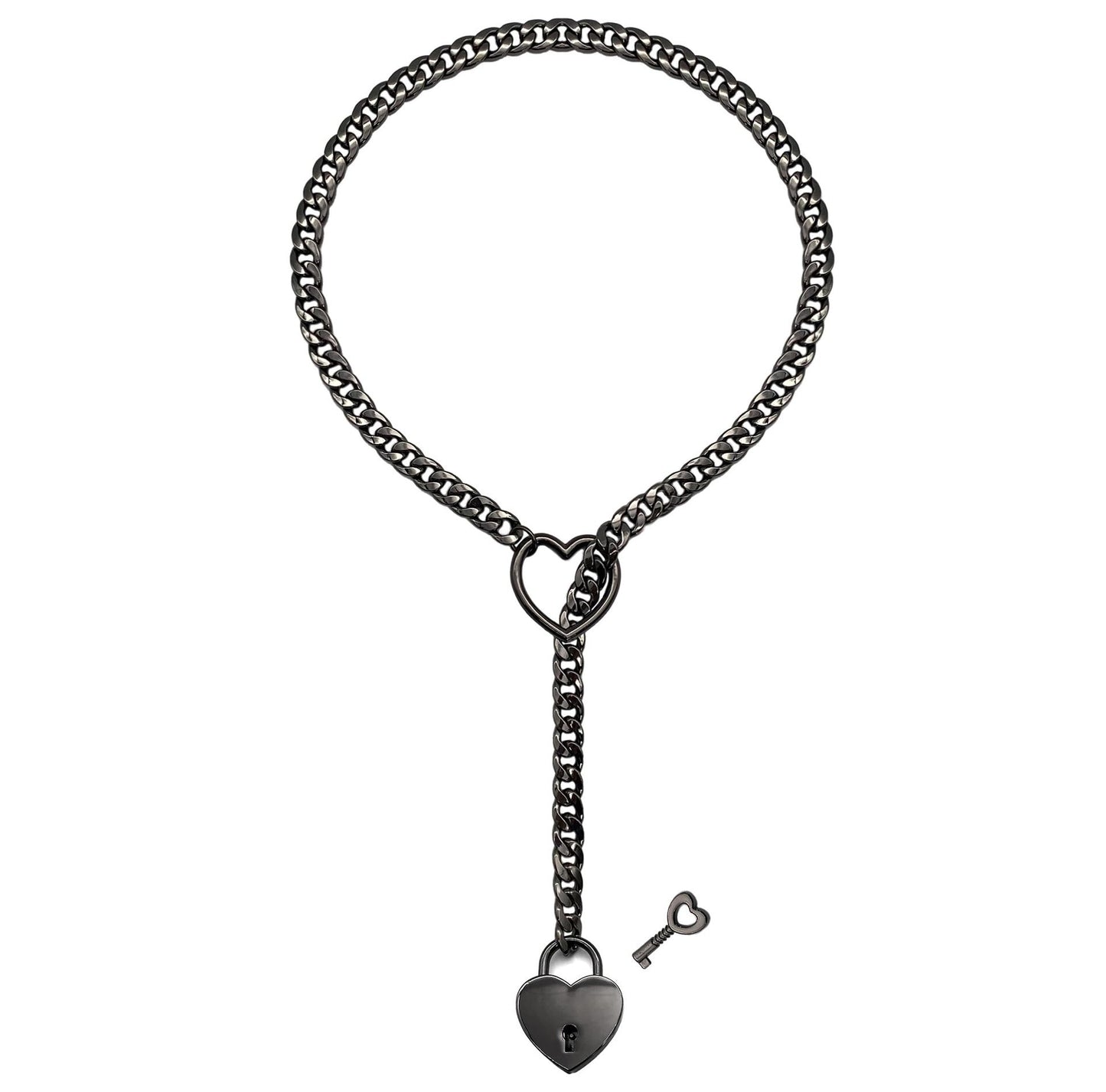 Heart Lock & Key Cuban Chain Necklace | Soulmate Jewellery for Lovers & Friends | same ANTHEM - Black