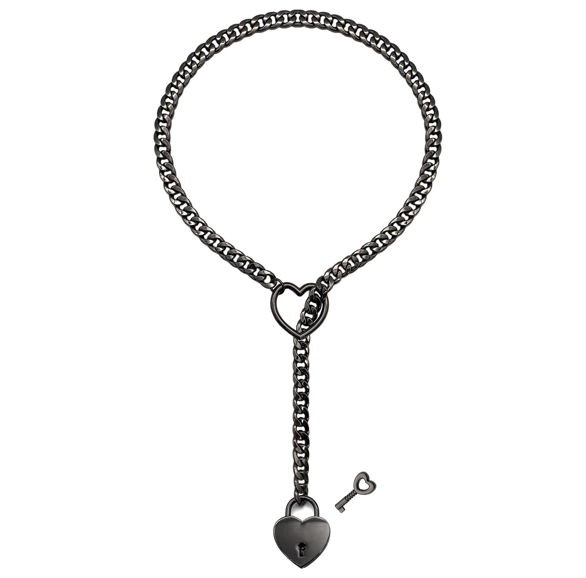 Heart Lock & Key Cuban Chain Necklace | Soulmate Jewellery for Lovers & Friends | same ANTHEM - Black