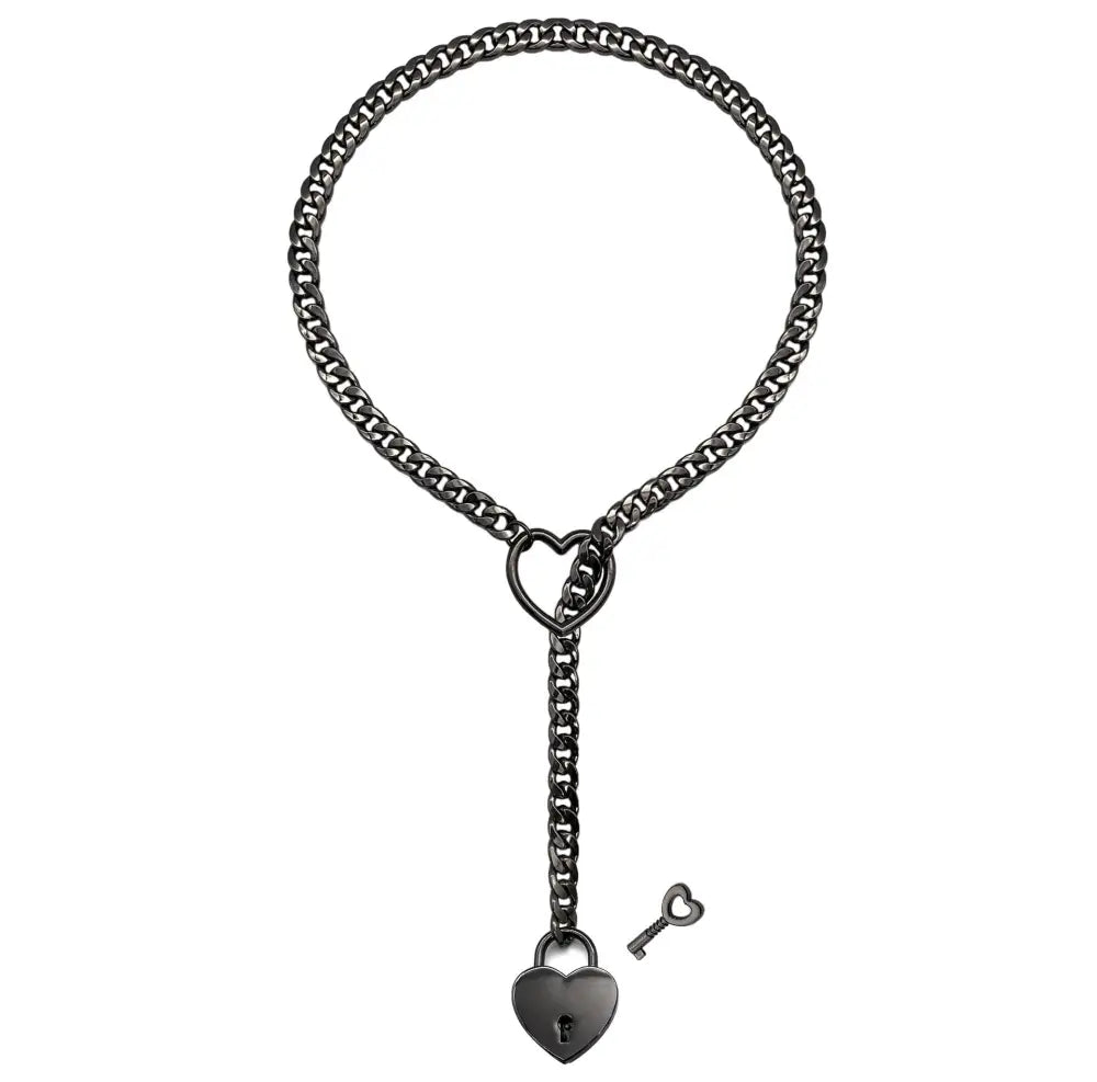 Heart Lock & Key Cuban Chain Necklace | Soulmate Jewellery for Lovers & Friends | same ANTHEM - Black