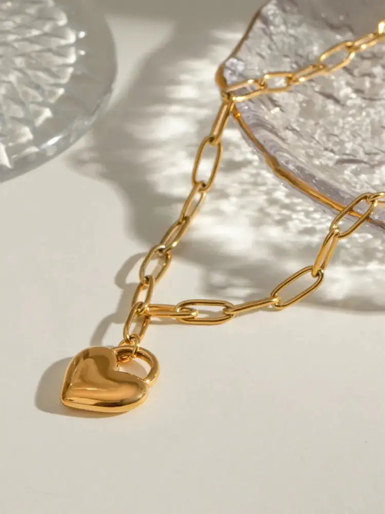 Heart Pendant Titanium Necklace – Minimal Luxury for Soulmates | same ANTHEM. - Gold / One Size