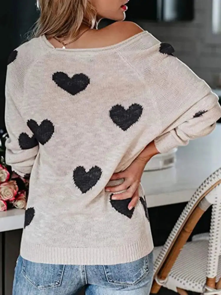 Heart Scoop Neck Sweater – Cute Chic & Dreamy Streetwear | same ANTHEM - White / M