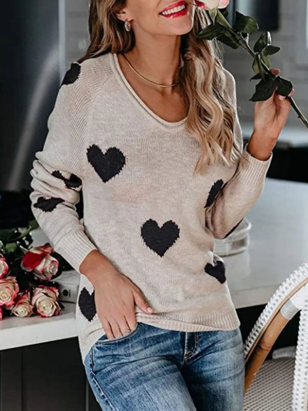 Heart Scoop Neck Sweater – Cute Chic & Dreamy Streetwear | same ANTHEM