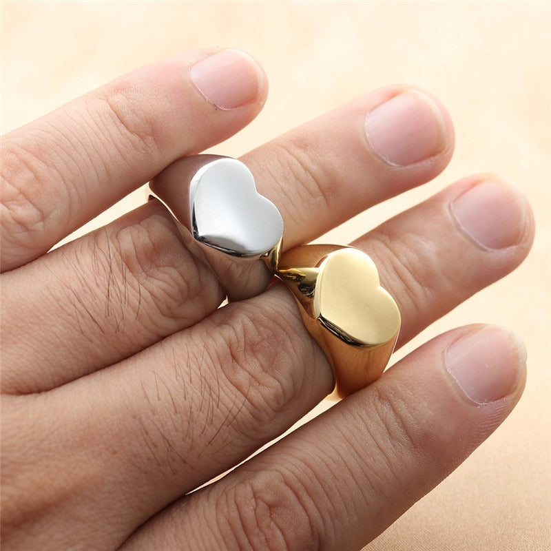 Heart Shaped Stainless Steel Ring – Silver & Gold Romantic Jewellery | same ANTHEM