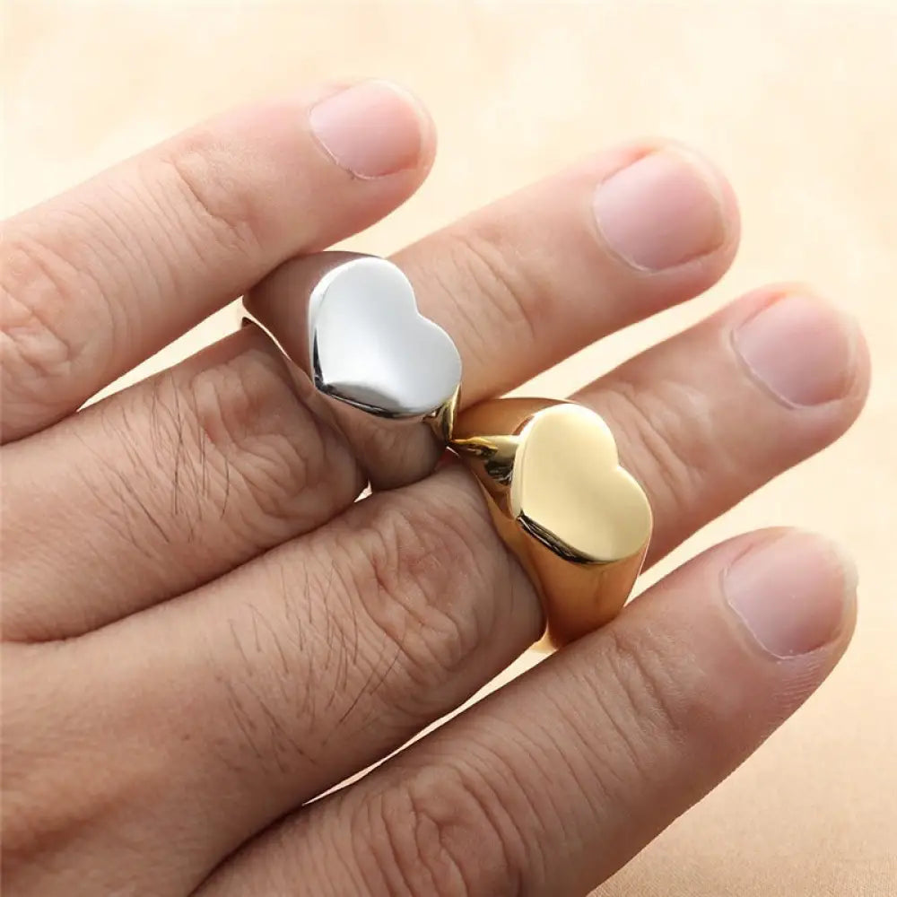 Heart Shaped Stainless Steel Ring – Silver & Gold Romantic Jewellery | same ANTHEM