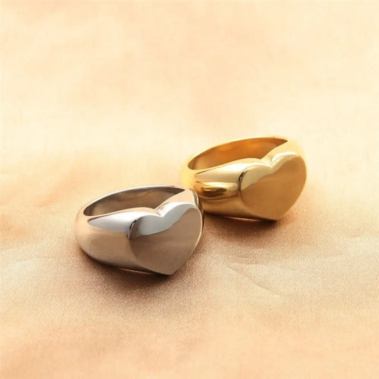 Heart Shaped Stainless Steel Ring – Silver & Gold Romantic Jewellery | same ANTHEM