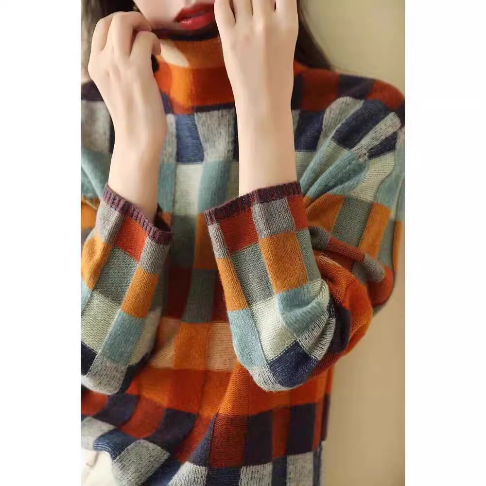 High Neck Plaid Sweater Women | Autumn & Winter Cozy Top | same ANTHEM.