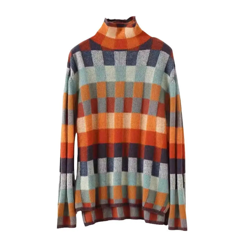 High Neck Plaid Sweater Women | Autumn & Winter Cozy Top | same ANTHEM.