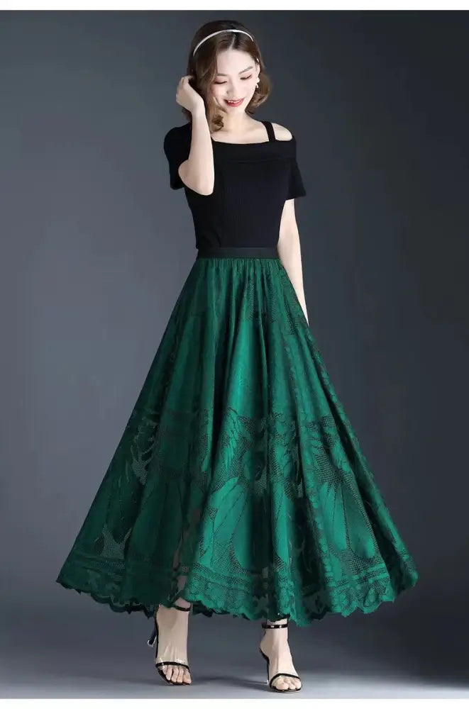 High Waist A-Line Gauzy Skirt – Romantic Elegance for Lovers | Same ANTHEM - Green / Free Size