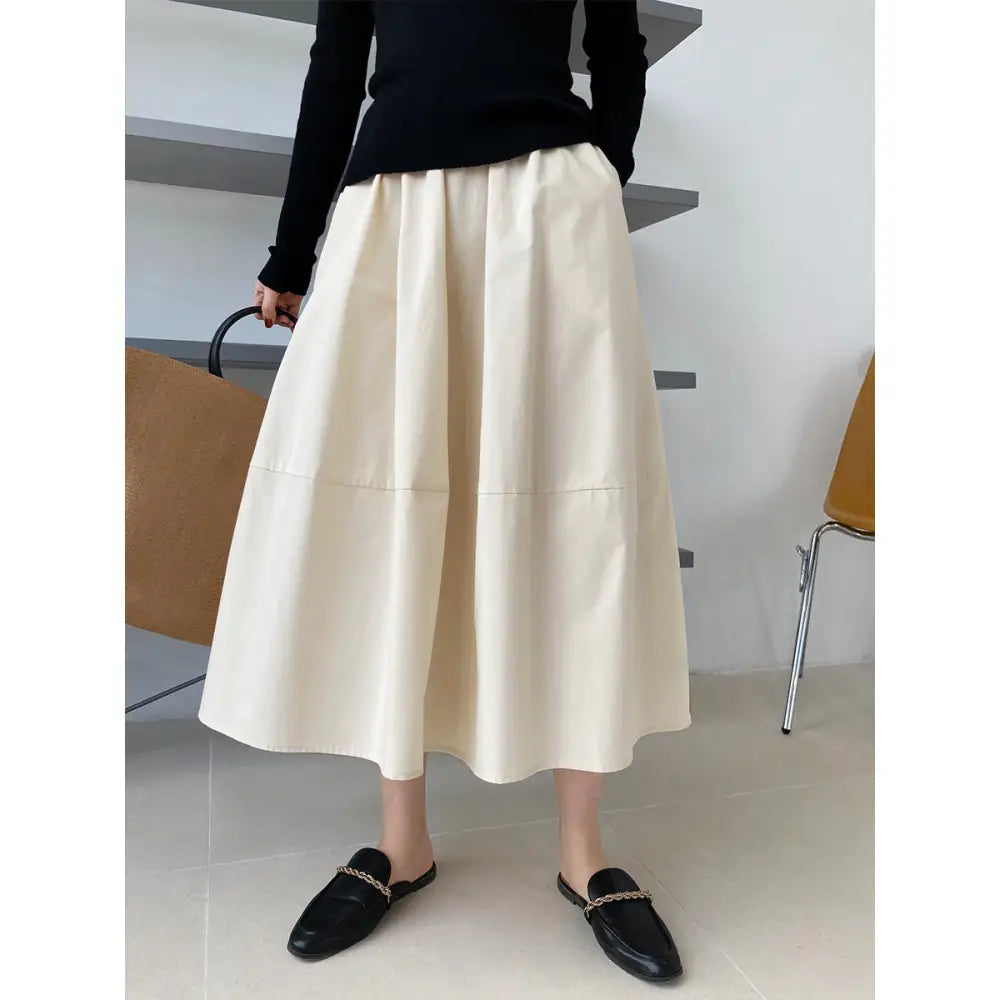 High Waisted Fluffy A-Line Skirt | Mid Length Swing Umbrella Skirt | same ANTHEM - Cream apricot / M