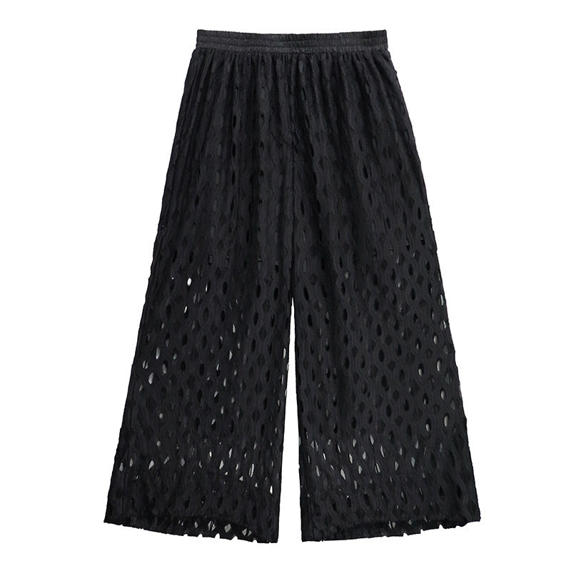 Hollow Out Wide Leg Pants – Japanese Style Casual Chic Streetwear for Soulmates | Same ANTHEM - Black / One size