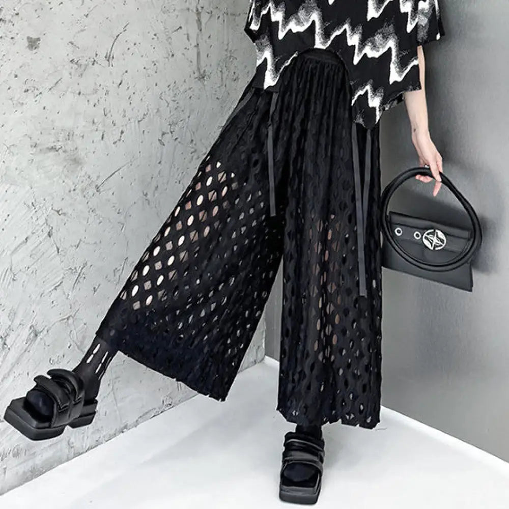 Hollow Out Wide Leg Pants – Japanese Style Casual Chic Streetwear for Soulmates | Same ANTHEM