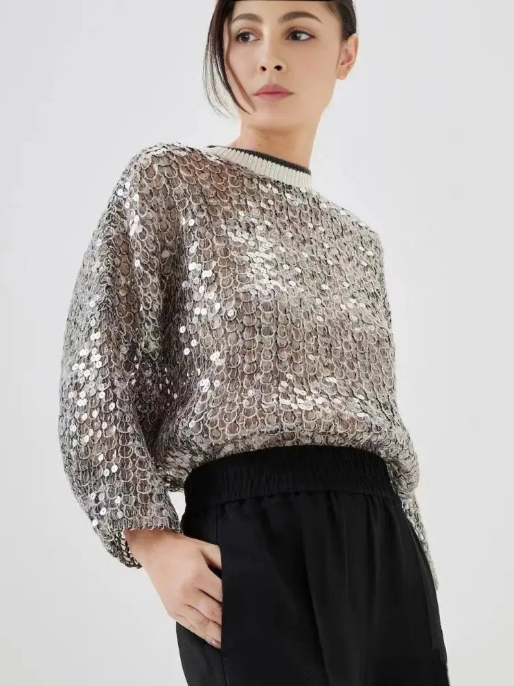 Hollow Sequins Sweater | same ANTHEM.