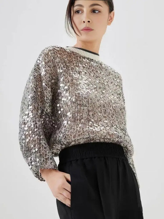 Hollow Sequins Sweater | same ANTHEM.